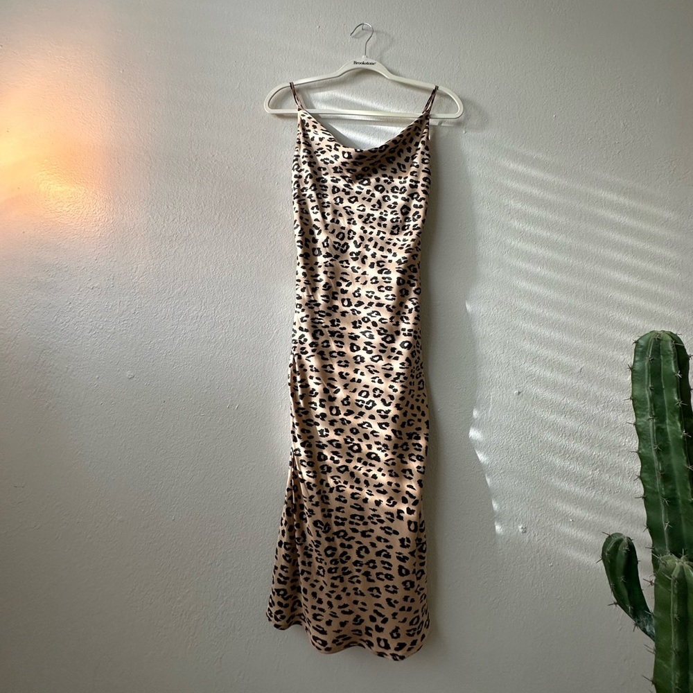 Satin cheetah midi slip dress